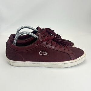 Lacoste Shoes Womens 8.5 Straightset BL 2 Casual Low Sneakers Burgundy Canvas